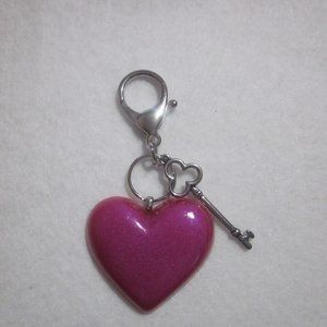 Pink Heart Keychain with Key Charm